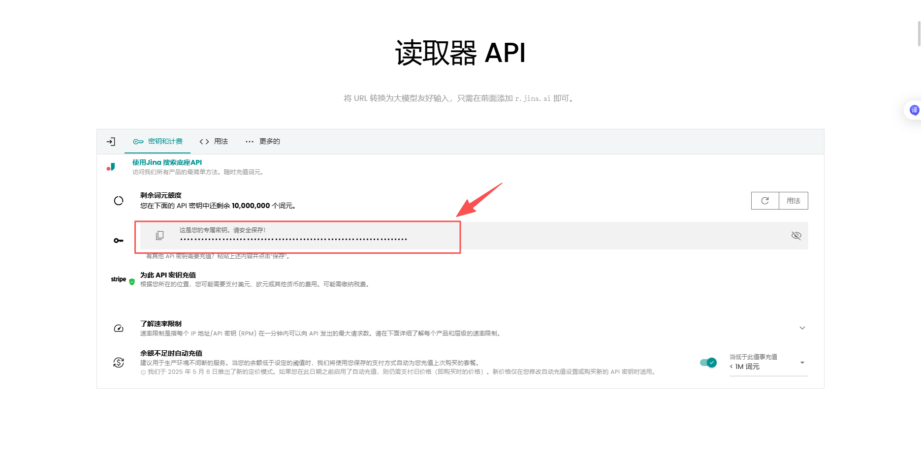 Jina 官网 - 获取 API Key